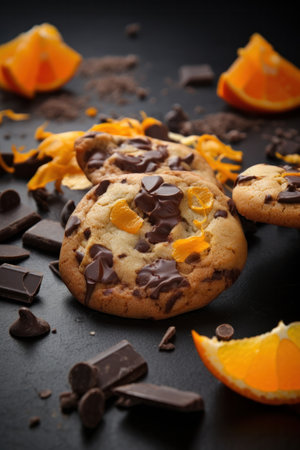 Chocolat cookies new york style with chips and berries and ice creamの素材