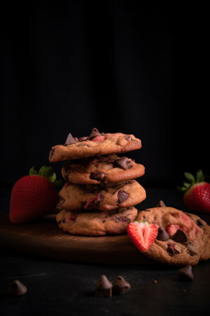 Chocolat cookies new york style with chips and berries and ice creamの素材