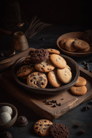 Chocolat cookies new york style with chips and berries and ice creamの素材