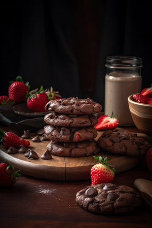 Chocolat cookies new york style with chips and berries and ice creamの素材