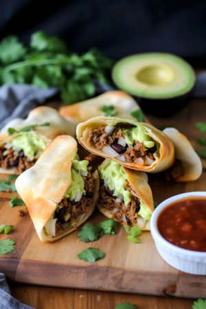 Texmex ground meat preparations for tacos, enchiladas, casserole, burritos and fajitas mexican foodの素材