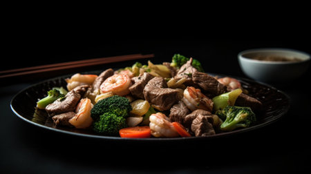 mix of dishes with shrimp, prawn and meat with veggies or cheese and different types of pastaの素材