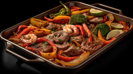 mix of dishes with shrimp, prawn and meat with veggies or cheese and different types of pastaの素材