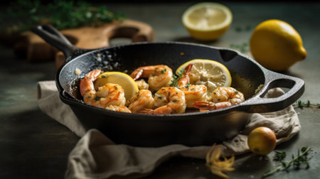 different types of healthy kitchen recipes with shrimps and prawns in different saucesの素材