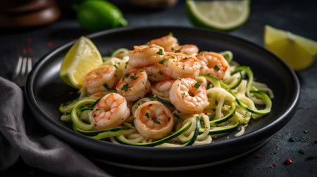 different types of healthy kitchen recipes with shrimps and prawns in different saucesの素材