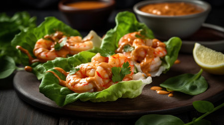 different types of healthy kitchen recipes with shrimps and prawns in different saucesの素材