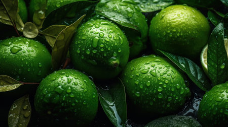 Lot variety of fresh fruits on top view with water drops for poster, see the entire collection.の素材