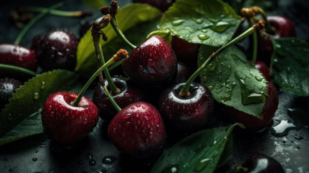 Lot variety of fresh fruits on top view with water drops for poster, see the entire collection.の素材