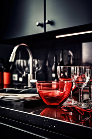 Deluxe colorful high level kitchen in luxury house in assorted colorsの素材