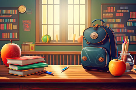 Colorful illustration to back to school season with materials for studentsの素材
