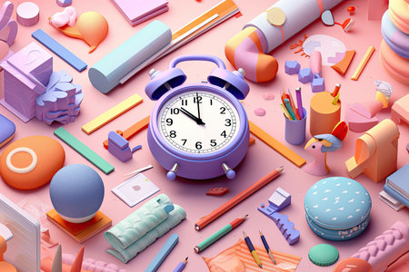 Colorful illustration to back to school season with materials for studentsの素材