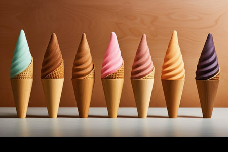 different flavors and types of ice cream scoops and conesの素材