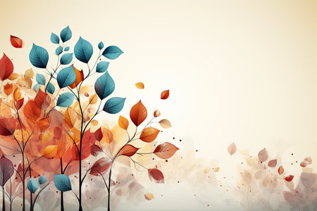 Beautiful watercolor backgrounds of falling autumn leaves in brown colors with copy space.の素材