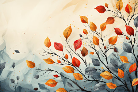 Beautiful watercolor backgrounds of falling autumn leaves in brown colors with copy space.の素材