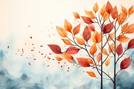 Beautiful watercolor backgrounds of falling autumn leaves in brown colors with copy space.の素材