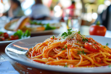 Different types of Italian pasta served with sauces such as bolognese and lasagna on a white plateの素材
