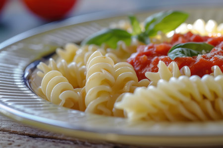 Different types of Italian pasta served with sauces such as bolognese and lasagna on a white plateの素材