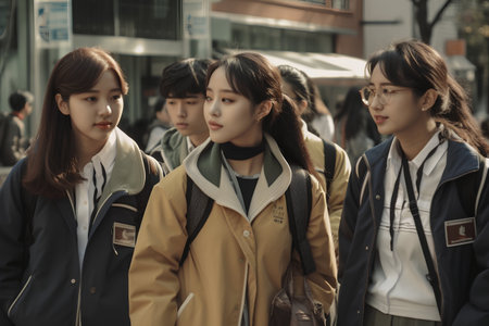 Unidentified Japanese people walking in the street. Tokyo is the capital of Japan and the most populous metropolitan area in the world.の素材