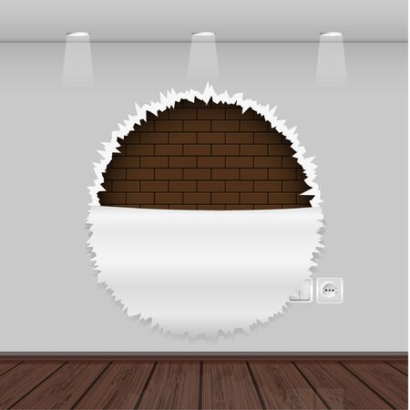 Vector interior with a ragged wall and wooden floorのイラスト素材