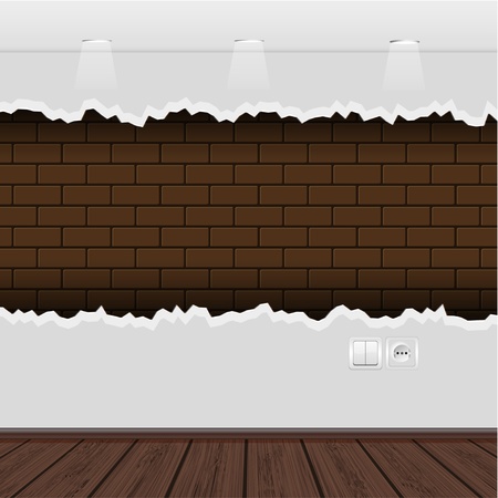 Vector interior with a ragged wall and wooden floorのイラスト素材