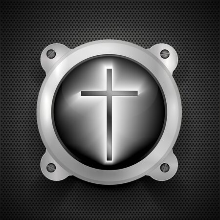 Vector cross icon on metal background. Eps10のイラスト素材