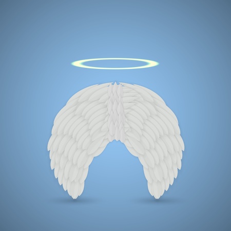 Vector angel wings on blue background. のイラスト素材
