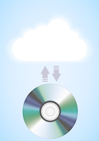 Vector computer cloud with disc on blue. Eps10のイラスト素材