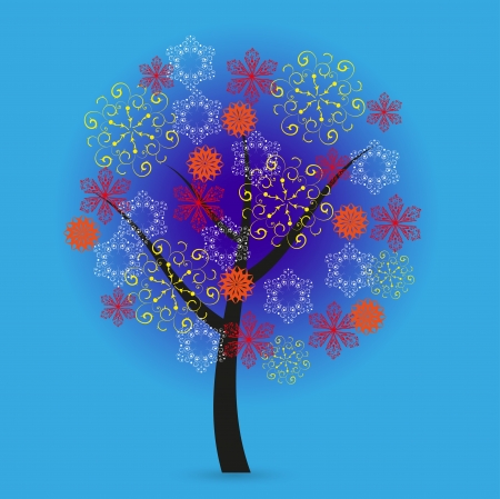 Creative snowflakes tree on blue background.のイラスト素材