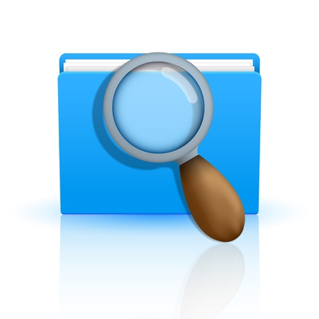 blue folder icon with magnifying glasson white background. のイラスト素材