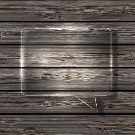 glass bubble speech on wooden background.の写真素材