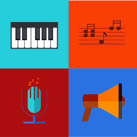 Vector modern flat icons set. Music backgrounds. のイラスト素材