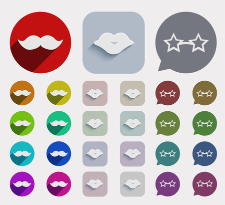 Vector flat party icons set. circle and square variantsのイラスト素材