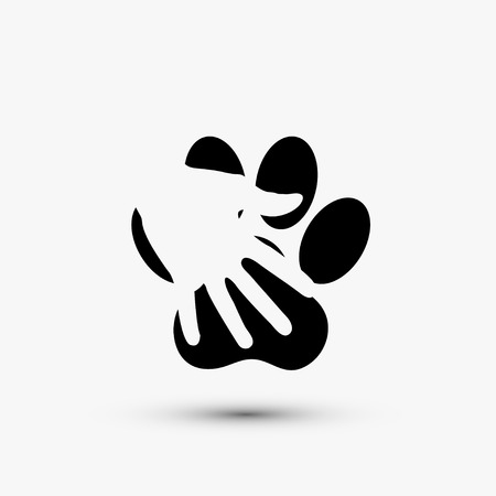 Vector modern paw hold hand black icon on white backgroundのイラスト素材