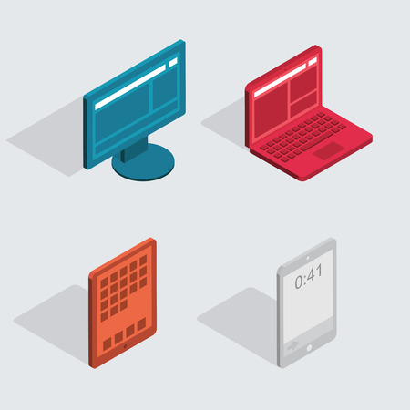 Vector modern flat icons set. Computer tablet, laptop, monitor,smartphoneのイラスト素材