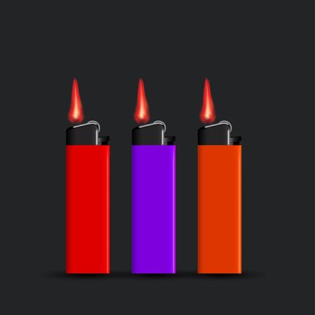 Vector modern cigarette lighter set on black backgroundのイラスト素材