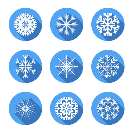 modern snowflakes flat icons set on white backgroundのイラスト素材