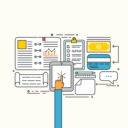 Vector modern thin line flat design of business strategic, analysis, career background.  のイラスト素材