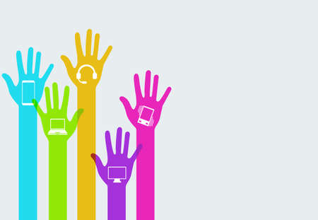 modern colorful hands technology info graphics background. Creative templateのイラスト素材