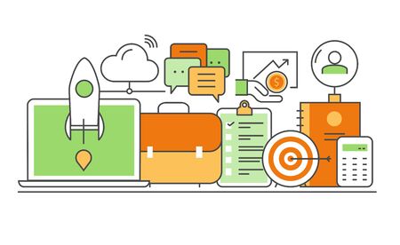 modern thin line flat design of icons set. Business development, successful career, office info graphic collectionのイラスト素材