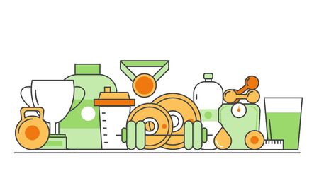 modern thin line flat design of icons set. Fitness and bodybuilding, sport outline info graphic collectionのイラスト素材