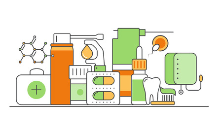 modern thin line flat design of icons set. Health and medicine info graphic collectionのイラスト素材