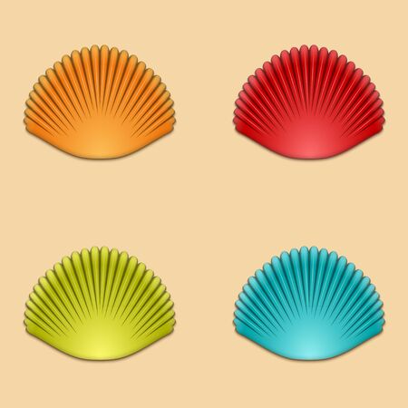 vector modern shells set on orange backgroundのイラスト素材