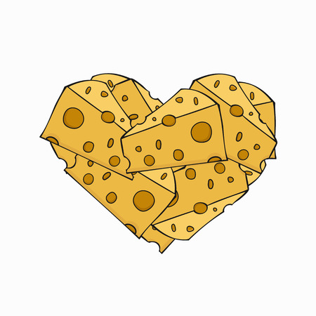 Vector modern cheese in a heart on white backgroundのイラスト素材
