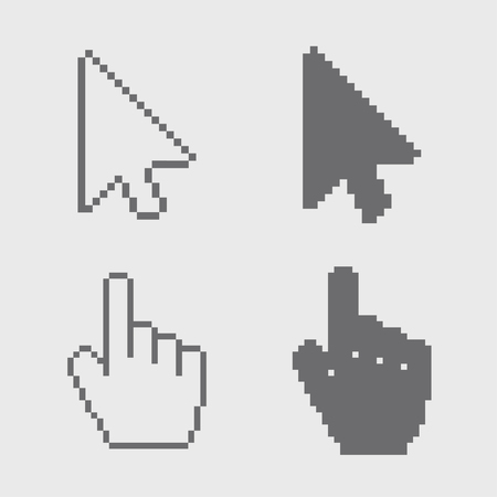 Vector modern arrows and hands cursor icons on gray background.のイラスト素材