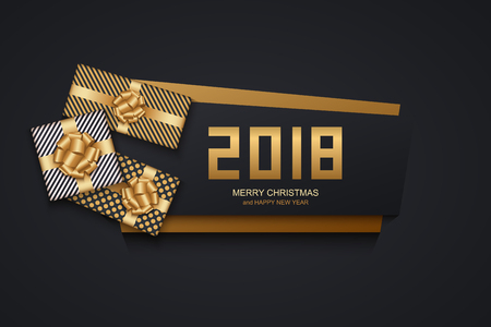 Vector modern Christmas or 2018 Happy New Year winter holiday invitation cardのイラスト素材