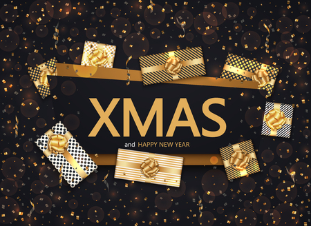 Vector modern Christmas or 2018 Happy New Year winter holiday invitation cardのイラスト素材