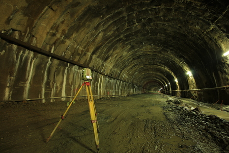 Theodolite inside the tunnelの写真素材