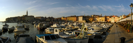 View of the port of Rovinj at duskの写真素材