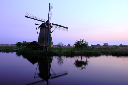 Mills of Kinderdijk at sunsetの写真素材