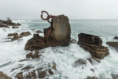 Combing the sea breeze sculpture, San Sebastian, Spainの写真素材